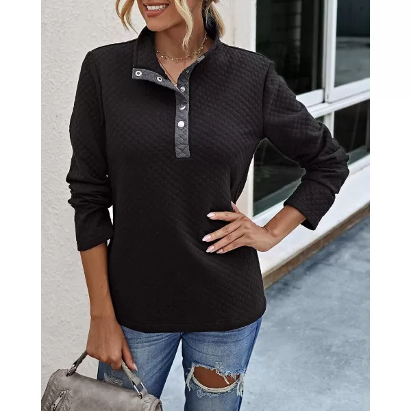 imageBTFBM Women Fashion Quilted Pattern Lightweight Zipper Long Sleeve Plain Casual Ladies Sweatshirts Pullovers Shirts TopsButton Black