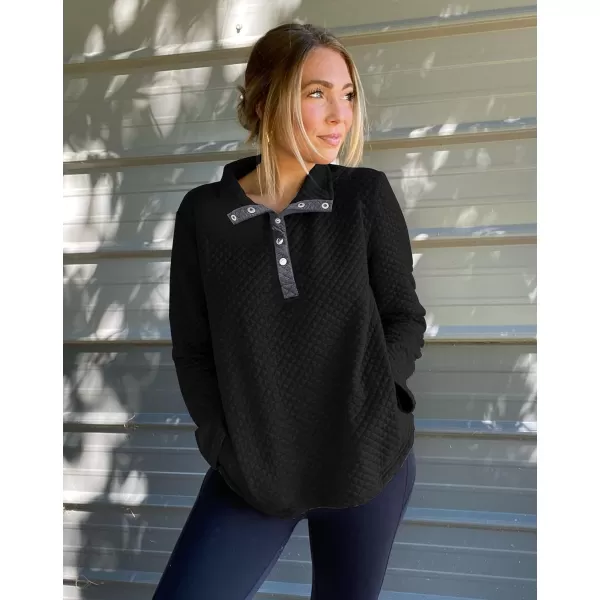 imageBTFBM Women Fashion Quilted Pattern Lightweight Zipper Long Sleeve Plain Casual Ladies Sweatshirts Pullovers Shirts TopsButton Black