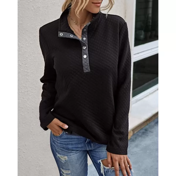 imageBTFBM Women Fashion Quilted Pattern Lightweight Zipper Long Sleeve Plain Casual Ladies Sweatshirts Pullovers Shirts TopsButton Black