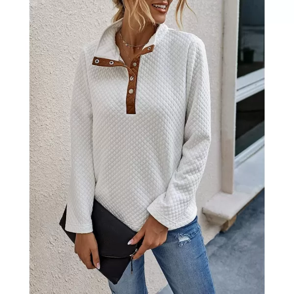 imageBTFBM Women Fashion Quilted Pattern Lightweight Zipper Long Sleeve Plain Casual Ladies Sweatshirts Pullovers Shirts TopsButton White