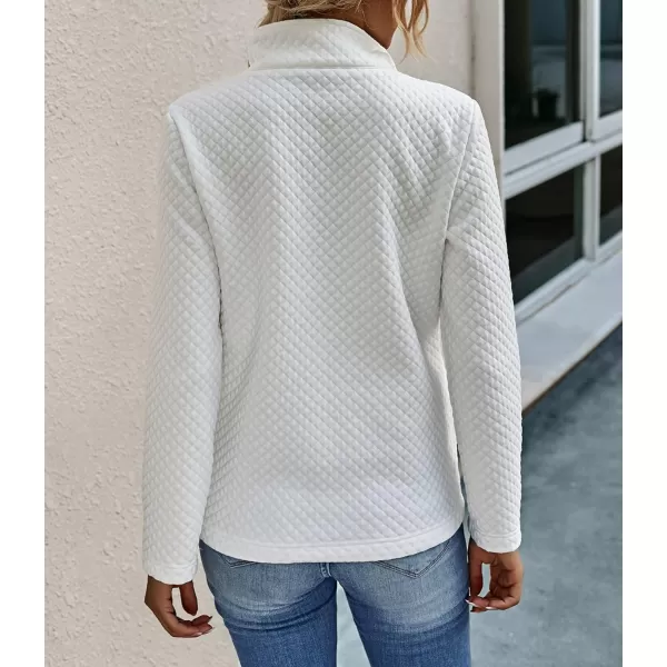 imageBTFBM Women Fashion Quilted Pattern Lightweight Zipper Long Sleeve Plain Casual Ladies Sweatshirts Pullovers Shirts TopsButton White