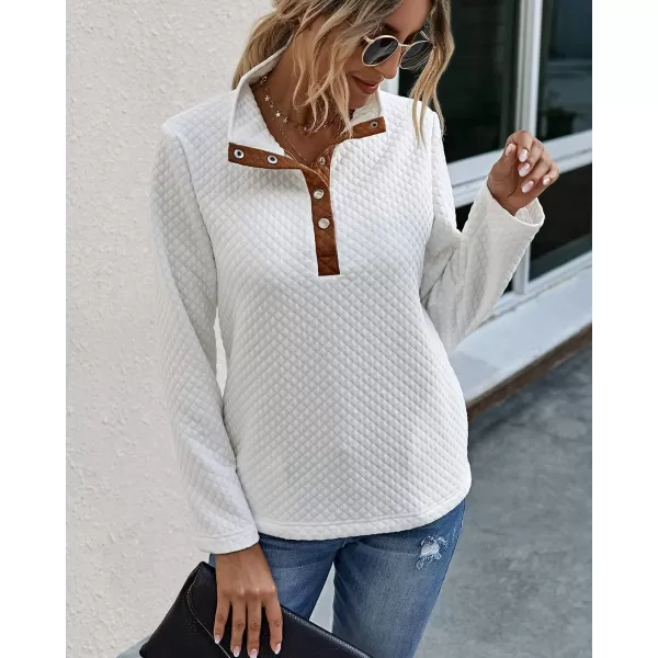 imageBTFBM Women Fashion Quilted Pattern Lightweight Zipper Long Sleeve Plain Casual Ladies Sweatshirts Pullovers Shirts TopsButton White
