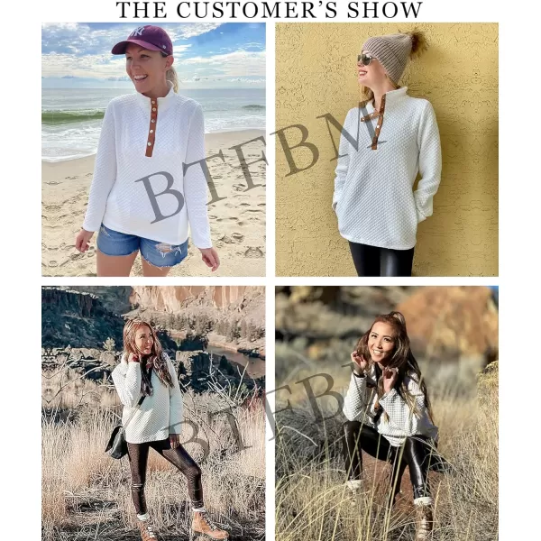 imageBTFBM Women Fashion Quilted Pattern Lightweight Zipper Long Sleeve Plain Casual Ladies Sweatshirts Pullovers Shirts TopsButton White