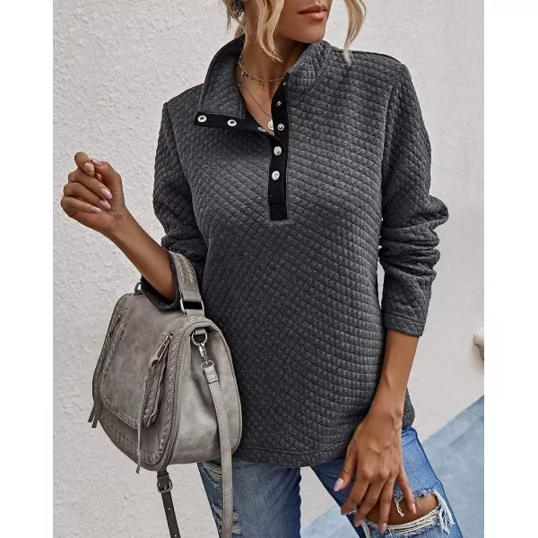 imageBTFBM Women Fashion Quilted Pattern Lightweight Zipper Long Sleeve Plain Casual Ladies Sweatshirts Pullovers Shirts TopsButtons Grey
