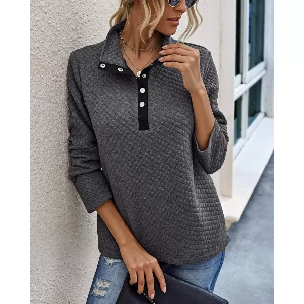 imageBTFBM Women Fashion Quilted Pattern Lightweight Zipper Long Sleeve Plain Casual Ladies Sweatshirts Pullovers Shirts TopsButtons Grey