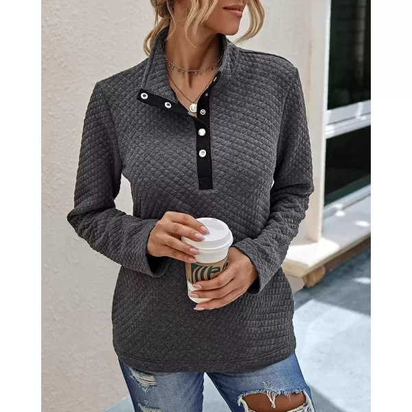imageBTFBM Women Fashion Quilted Pattern Lightweight Zipper Long Sleeve Plain Casual Ladies Sweatshirts Pullovers Shirts TopsButtons Grey
