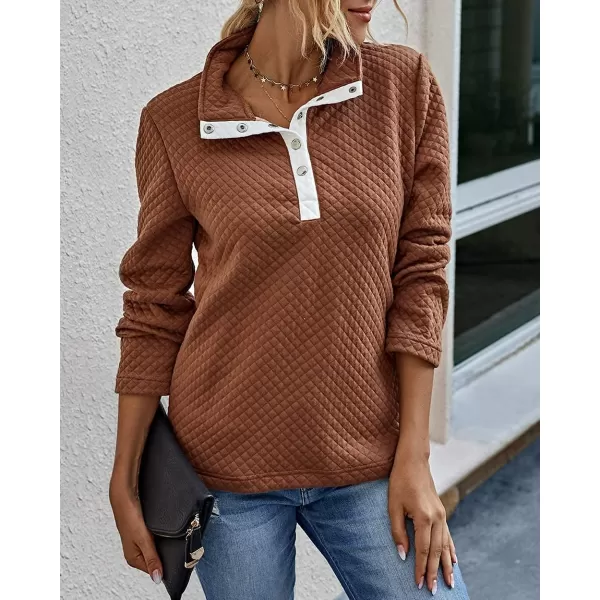 imageBTFBM Women Fashion Quilted Pattern Lightweight Zipper Long Sleeve Plain Casual Ladies Sweatshirts Pullovers Shirts TopsButtons Khaki