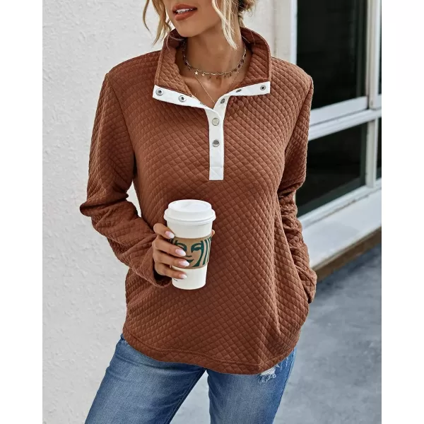 imageBTFBM Women Fashion Quilted Pattern Lightweight Zipper Long Sleeve Plain Casual Ladies Sweatshirts Pullovers Shirts TopsButtons Khaki