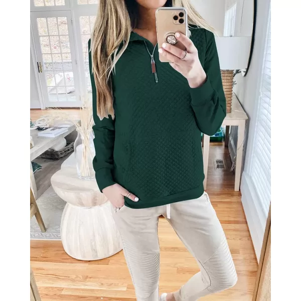 imageBTFBM Women Fashion Quilted Pattern Lightweight Zipper Long Sleeve Plain Casual Ladies Sweatshirts Pullovers Shirts TopsDark Green