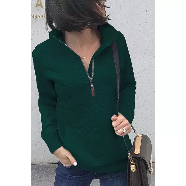imageBTFBM Women Fashion Quilted Pattern Lightweight Zipper Long Sleeve Plain Casual Ladies Sweatshirts Pullovers Shirts TopsDark Green