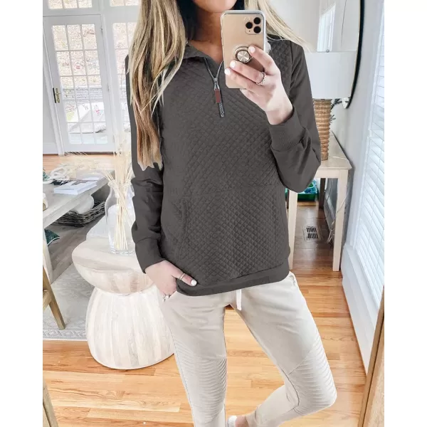 imageBTFBM Women Fashion Quilted Pattern Lightweight Zipper Long Sleeve Plain Casual Ladies Sweatshirts Pullovers Shirts TopsDark Grey