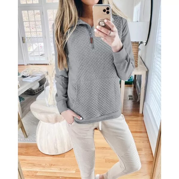 imageBTFBM Women Fashion Quilted Pattern Lightweight Zipper Long Sleeve Plain Casual Ladies Sweatshirts Pullovers Shirts TopsLight Grey