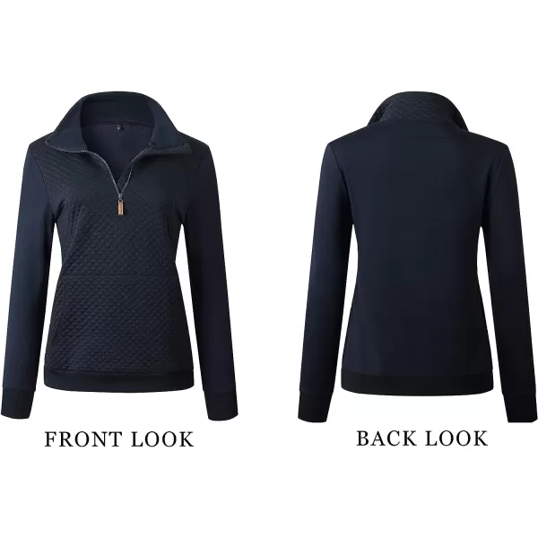 imageBTFBM Women Fashion Quilted Pattern Lightweight Zipper Long Sleeve Plain Casual Ladies Sweatshirts Pullovers Shirts TopsNavy