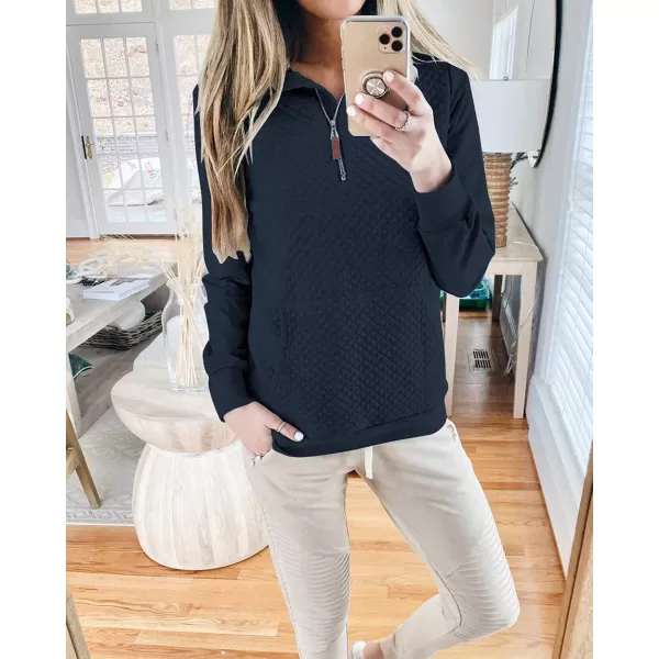 imageBTFBM Women Fashion Quilted Pattern Lightweight Zipper Long Sleeve Plain Casual Ladies Sweatshirts Pullovers Shirts TopsNavy