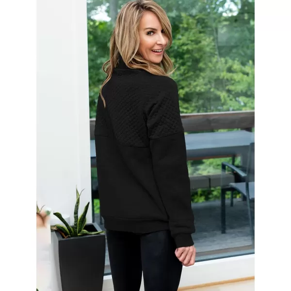 imageBTFBM Women Fashion Quilted Pattern Lightweight Zipper Long Sleeve Plain Casual Ladies Sweatshirts Pullovers Shirts TopsOblique Black