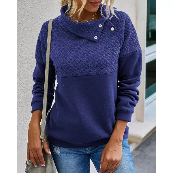imageBTFBM Women Fashion Quilted Pattern Lightweight Zipper Long Sleeve Plain Casual Ladies Sweatshirts Pullovers Shirts TopsOblique Blue
