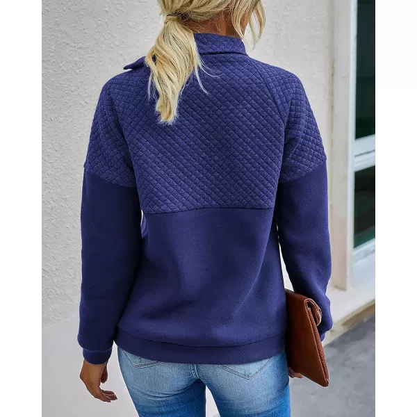 imageBTFBM Women Fashion Quilted Pattern Lightweight Zipper Long Sleeve Plain Casual Ladies Sweatshirts Pullovers Shirts TopsOblique Blue