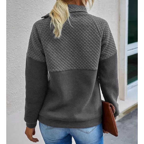 imageBTFBM Women Fashion Quilted Pattern Lightweight Zipper Long Sleeve Plain Casual Ladies Sweatshirts Pullovers Shirts TopsOblique Dark Grey