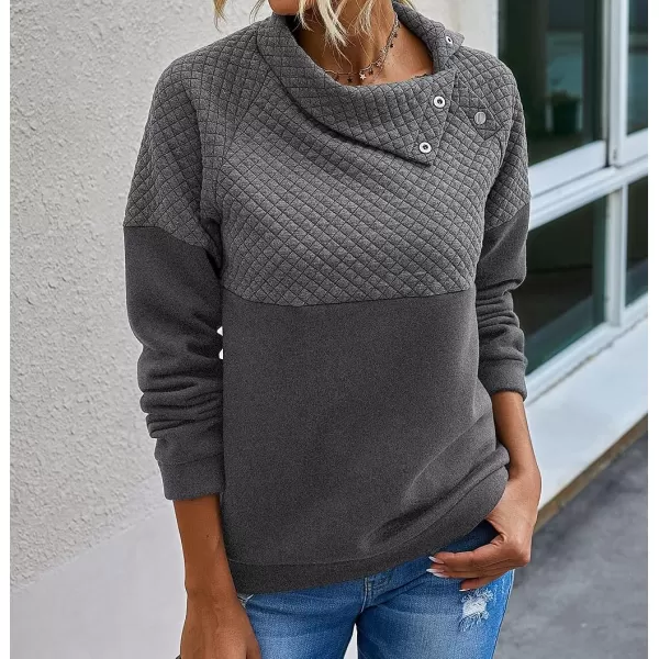 imageBTFBM Women Fashion Quilted Pattern Lightweight Zipper Long Sleeve Plain Casual Ladies Sweatshirts Pullovers Shirts TopsOblique Dark Grey