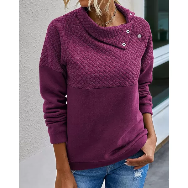 imageBTFBM Women Fashion Quilted Pattern Lightweight Zipper Long Sleeve Plain Casual Ladies Sweatshirts Pullovers Shirts TopsOblique Dark Rose Red
