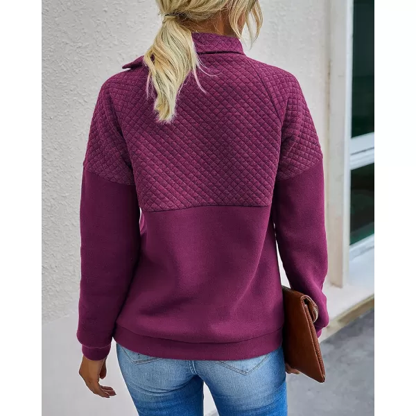 imageBTFBM Women Fashion Quilted Pattern Lightweight Zipper Long Sleeve Plain Casual Ladies Sweatshirts Pullovers Shirts TopsOblique Dark Rose Red