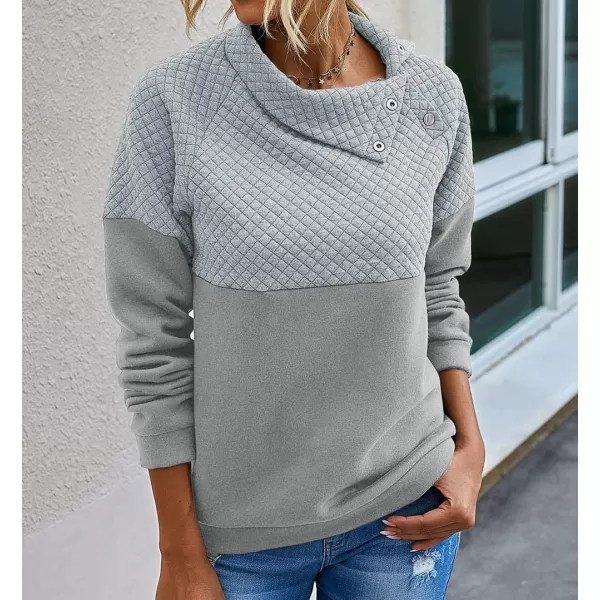 imageBTFBM Women Fashion Quilted Pattern Lightweight Zipper Long Sleeve Plain Casual Ladies Sweatshirts Pullovers Shirts TopsOblique Light Grey