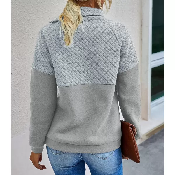imageBTFBM Women Fashion Quilted Pattern Lightweight Zipper Long Sleeve Plain Casual Ladies Sweatshirts Pullovers Shirts TopsOblique Light Grey