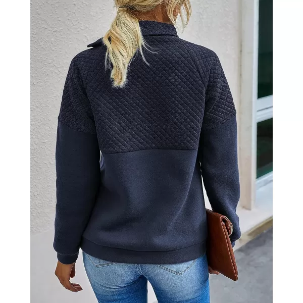 imageBTFBM Women Fashion Quilted Pattern Lightweight Zipper Long Sleeve Plain Casual Ladies Sweatshirts Pullovers Shirts TopsOblique Navy
