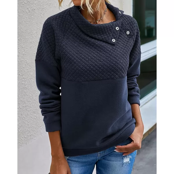 imageBTFBM Women Fashion Quilted Pattern Lightweight Zipper Long Sleeve Plain Casual Ladies Sweatshirts Pullovers Shirts TopsOblique Navy