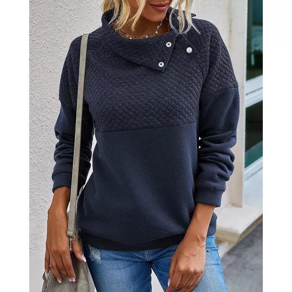 imageBTFBM Women Fashion Quilted Pattern Lightweight Zipper Long Sleeve Plain Casual Ladies Sweatshirts Pullovers Shirts TopsOblique Navy