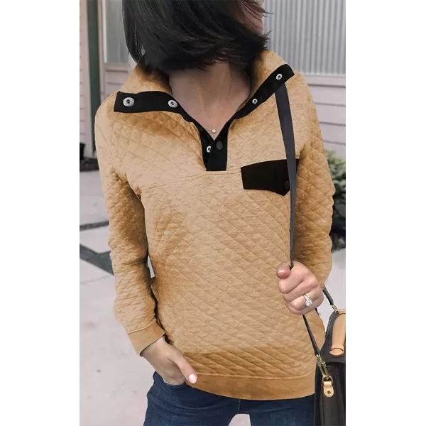imageBTFBM Women Fashion Quilted Pattern Lightweight Zipper Long Sleeve Plain Casual Ladies Sweatshirts Pullovers Shirts TopsPure Apricot