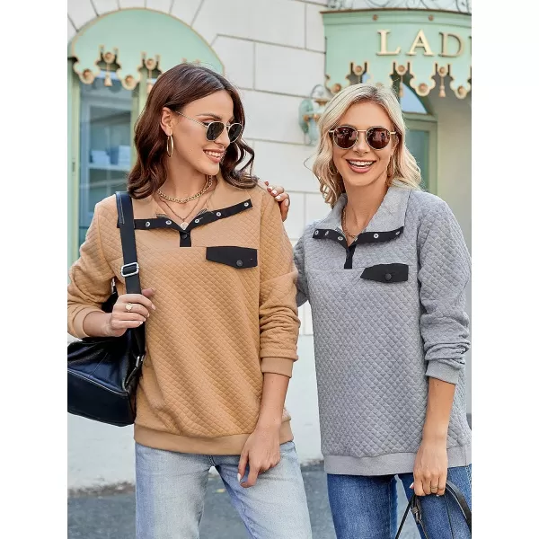 imageBTFBM Women Fashion Quilted Pattern Lightweight Zipper Long Sleeve Plain Casual Ladies Sweatshirts Pullovers Shirts TopsPure Apricot