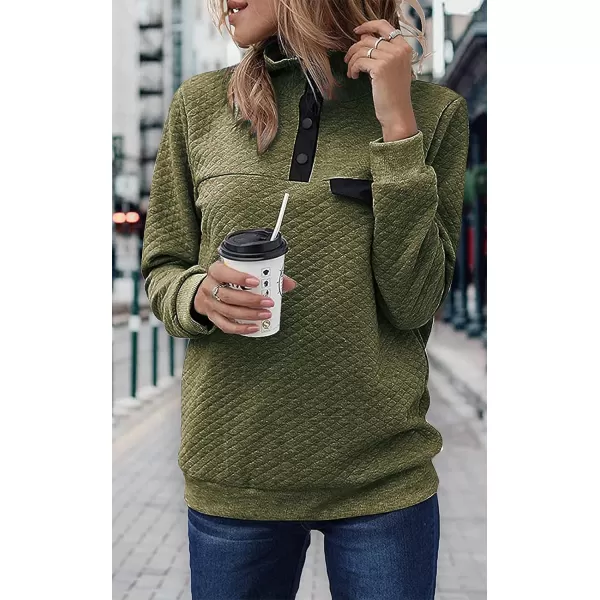 imageBTFBM Women Fashion Quilted Pattern Lightweight Zipper Long Sleeve Plain Casual Ladies Sweatshirts Pullovers Shirts TopsPure Army Green