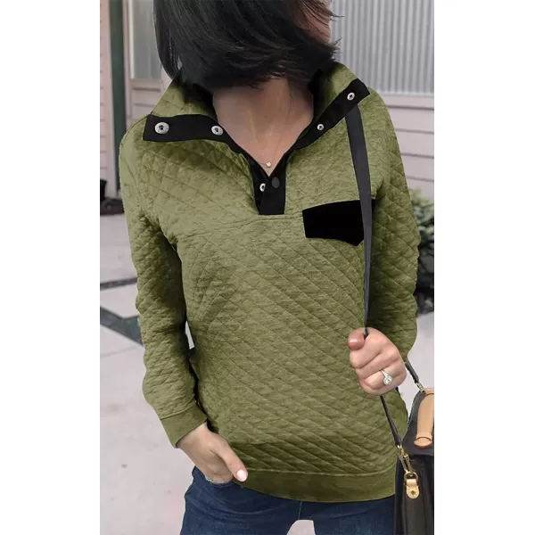 imageBTFBM Women Fashion Quilted Pattern Lightweight Zipper Long Sleeve Plain Casual Ladies Sweatshirts Pullovers Shirts TopsPure Army Green
