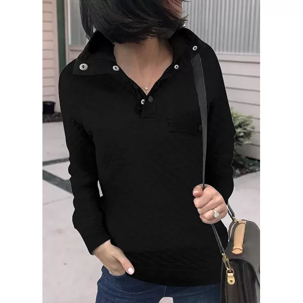 imageBTFBM Women Fashion Quilted Pattern Lightweight Zipper Long Sleeve Plain Casual Ladies Sweatshirts Pullovers Shirts TopsPure Black