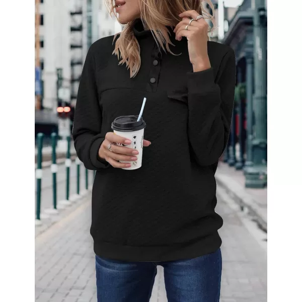 imageBTFBM Women Fashion Quilted Pattern Lightweight Zipper Long Sleeve Plain Casual Ladies Sweatshirts Pullovers Shirts TopsPure Black