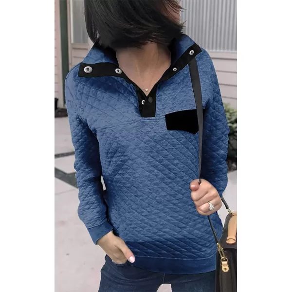 imageBTFBM Women Fashion Quilted Pattern Lightweight Zipper Long Sleeve Plain Casual Ladies Sweatshirts Pullovers Shirts TopsPure Bright Blue