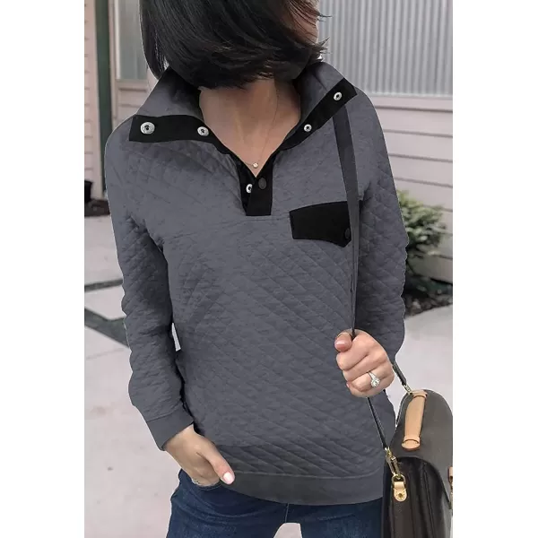 imageBTFBM Women Fashion Quilted Pattern Lightweight Zipper Long Sleeve Plain Casual Ladies Sweatshirts Pullovers Shirts TopsPure Dark Grey