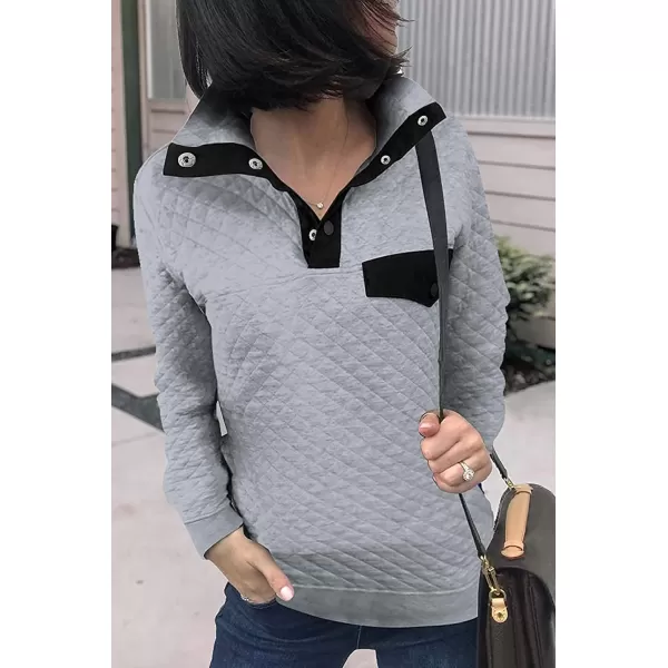 imageBTFBM Women Fashion Quilted Pattern Lightweight Zipper Long Sleeve Plain Casual Ladies Sweatshirts Pullovers Shirts TopsPure Grey