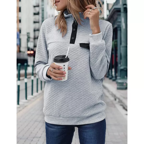 imageBTFBM Women Fashion Quilted Pattern Lightweight Zipper Long Sleeve Plain Casual Ladies Sweatshirts Pullovers Shirts TopsPure Grey