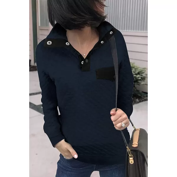 imageBTFBM Women Fashion Quilted Pattern Lightweight Zipper Long Sleeve Plain Casual Ladies Sweatshirts Pullovers Shirts TopsPure Navy