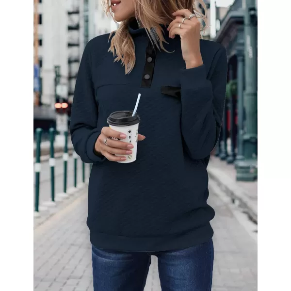 imageBTFBM Women Fashion Quilted Pattern Lightweight Zipper Long Sleeve Plain Casual Ladies Sweatshirts Pullovers Shirts TopsPure Navy