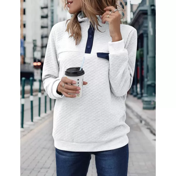 imageBTFBM Women Fashion Quilted Pattern Lightweight Zipper Long Sleeve Plain Casual Ladies Sweatshirts Pullovers Shirts TopsPure White