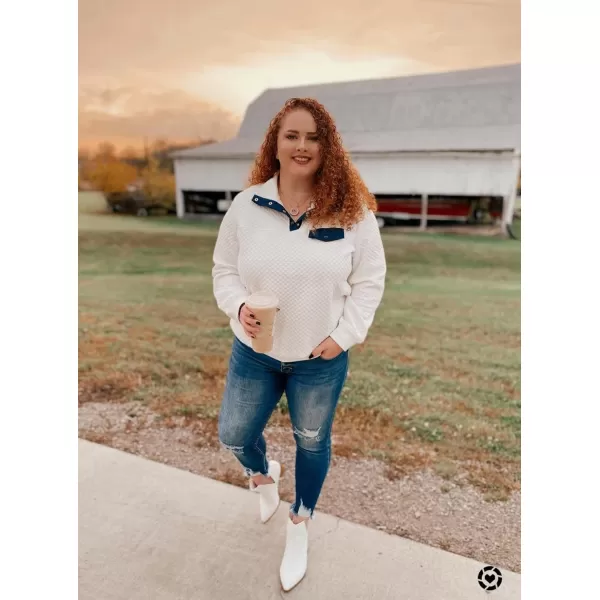 imageBTFBM Women Fashion Quilted Pattern Lightweight Zipper Long Sleeve Plain Casual Ladies Sweatshirts Pullovers Shirts TopsPure White
