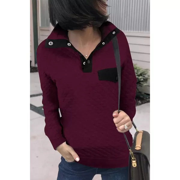 imageBTFBM Women Fashion Quilted Pattern Lightweight Zipper Long Sleeve Plain Casual Ladies Sweatshirts Pullovers Shirts TopsPure Wine Red