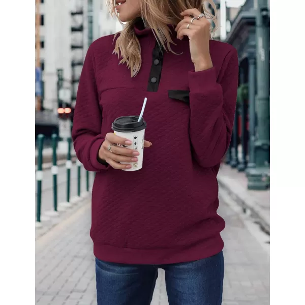 imageBTFBM Women Fashion Quilted Pattern Lightweight Zipper Long Sleeve Plain Casual Ladies Sweatshirts Pullovers Shirts TopsPure Wine Red