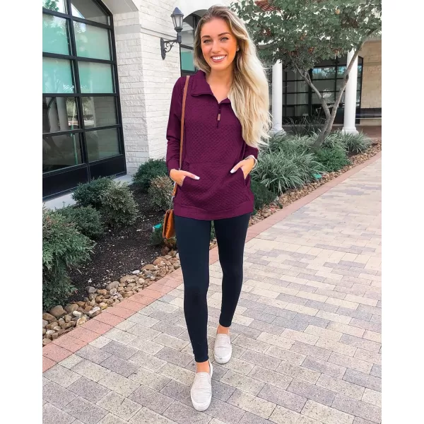 imageBTFBM Women Fashion Quilted Pattern Lightweight Zipper Long Sleeve Plain Casual Ladies Sweatshirts Pullovers Shirts TopsPurple Red