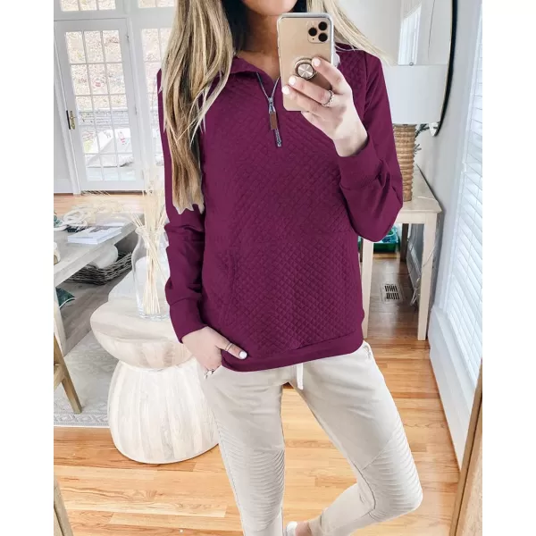 imageBTFBM Women Fashion Quilted Pattern Lightweight Zipper Long Sleeve Plain Casual Ladies Sweatshirts Pullovers Shirts TopsPurple Red
