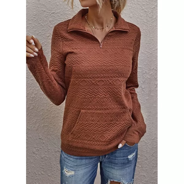 imageBTFBM Women Fashion Quilted Pattern Lightweight Zipper Long Sleeve Plain Casual Ladies Sweatshirts Pullovers Shirts TopsWhite and Brick Red