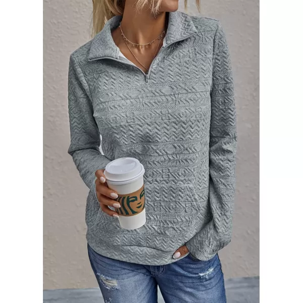 imageBTFBM Women Fashion Quilted Pattern Lightweight Zipper Long Sleeve Plain Casual Ladies Sweatshirts Pullovers Shirts TopsWhite and Grey